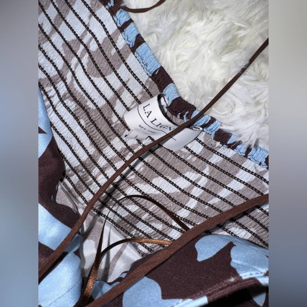 NEW LA LIGNE Floral Halter Neck Silk Midi Summer Dress Size L - Picture 5 of 9